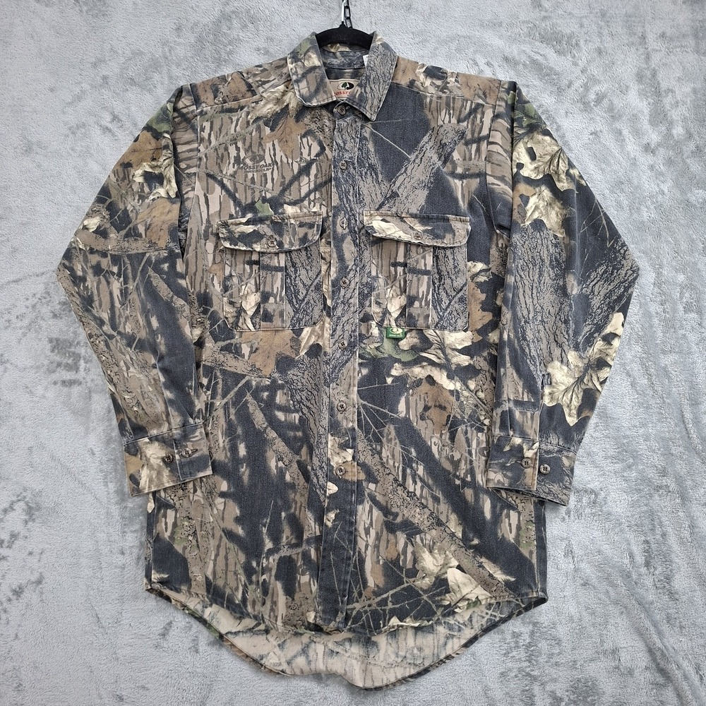 VINTAGE Mossy Oak Men Button Up Shirt M Camouflage Break-Up Hunting Made In USA